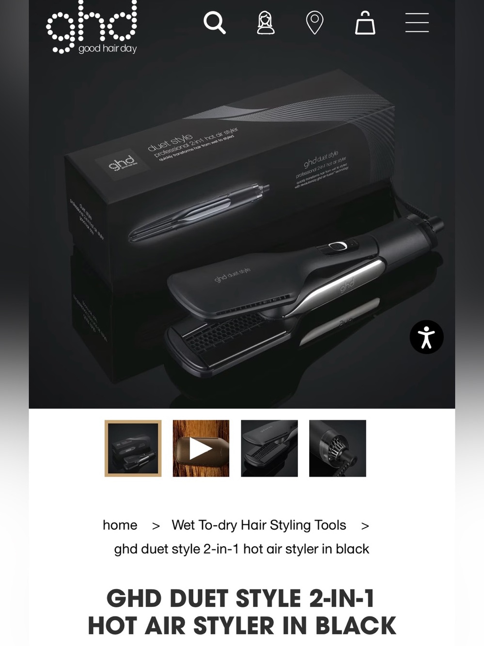 ghd Duet Style 2-in-1 Hot Air Styler — Black and Silver Accents
